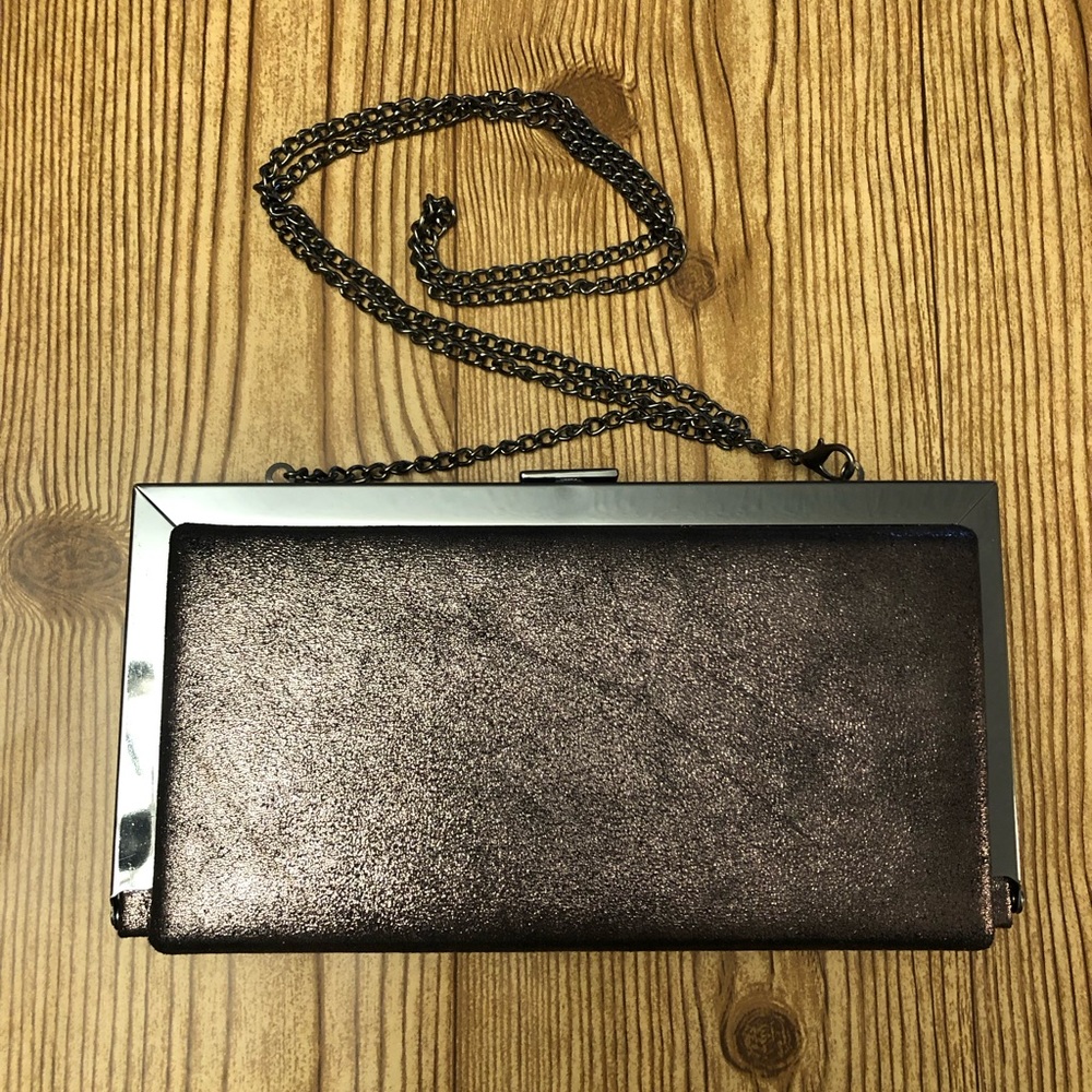 Bronze & Titanium Colour Structured Clutch/Handbag/Shoulder Evening Bag